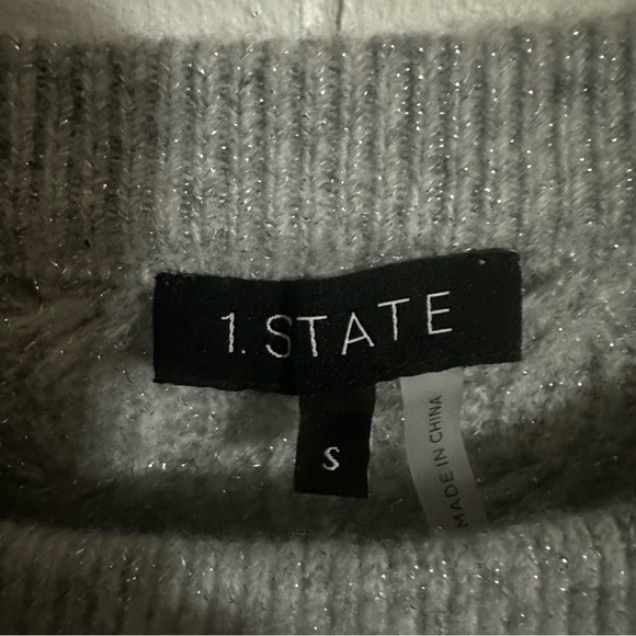 1. State Silver Gray Crew Neck Cable Knit Sweater - Picture 3 of 3